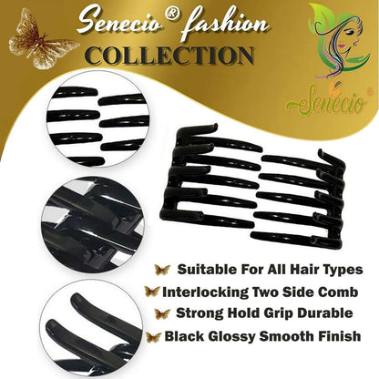 SENECIO Black Korean French Juda Crab Bun Clutcher Interlocking Glossy Craw Durable Hold Grip Butterfly Hair Clamps No Slip Girls Hair Style Accessories For Girls & Women - HalfPe