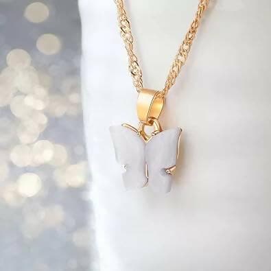 Pinapes Stylish Gold Chain Plated Butterfly Pendant Necklace for Women and Girls (White, pack of 2) - HalfPe