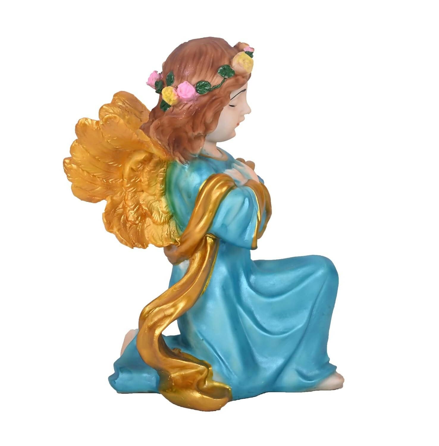 KariGhar Resin Blue Fairy Statue with Wings on One Knee Catholic Idol for Home Decoration, (Blue, 8.5 Inches) - HalfPe