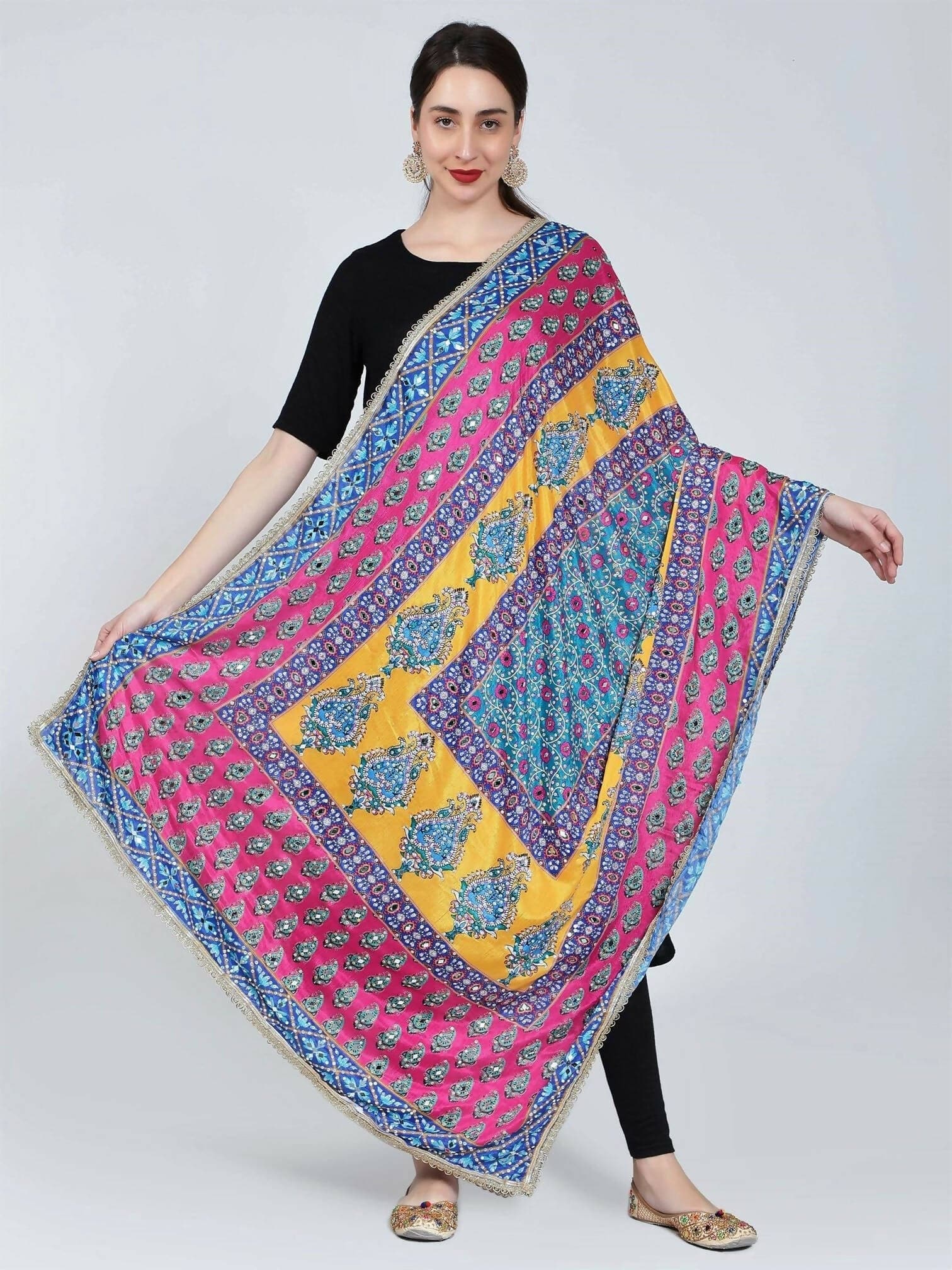 Chiffon Digital Print Pakistani Dupatta with Mirror Work (multi-color) - HalfPe