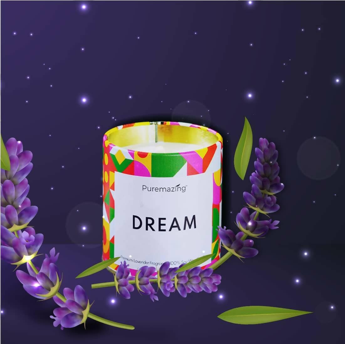 Puremazing Premium 100% Soy Wax Candle Dream - Lavender Fragranced Candle Tin Jar with Wooden Wick Burning time of Upto 35 Hours Soy Candles for Home Scented Handmade Votive Candles - HalfPe