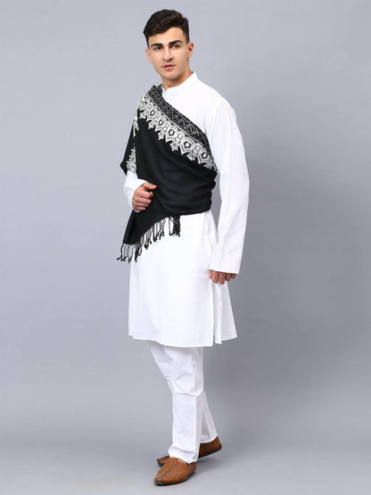 Black White Embroidered Stole - HalfPe