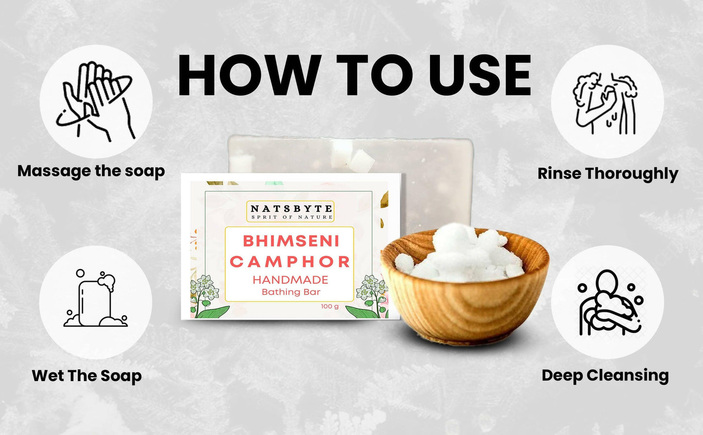 Natsbyte Bhimseni Camphor Soap | Camphor Bathing Bar | Handmade Soap for Freshness - HalfPe