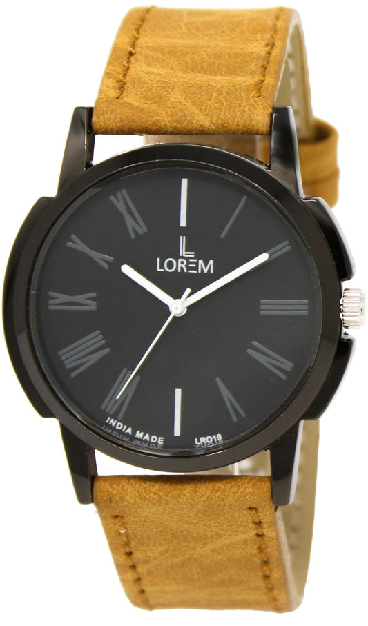 LOREM Black Roman Analog Watch For Men LR19 - HalfPe