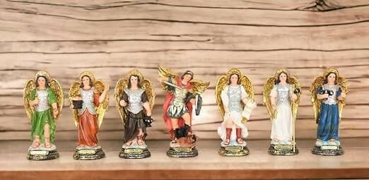 KariGhar Polyresin Seven Archangels Idol Statues Angel Figures Chakra Angels - Reiki Healing Multi Color Small (Set of 7) 6 Inch (A0114) - HalfPe