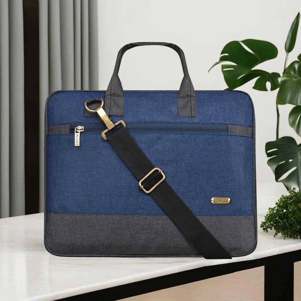 LOREM Blue & Grey Faux Leather 10L Laptop Messenger Bag for Men & Women - HalfPe