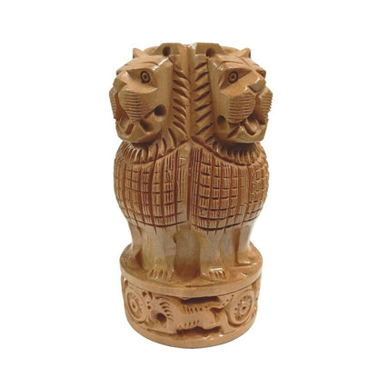 Santarms Wood Handmade Ashoka Pillar Pen Stand (5 Inches) - HalfPe