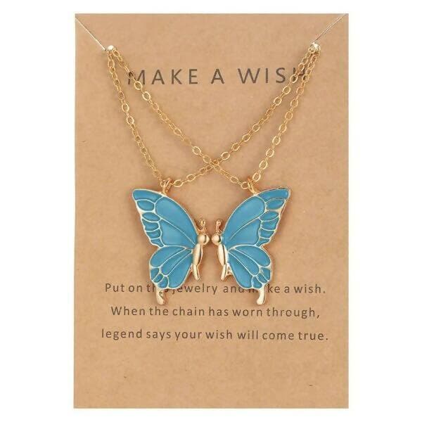 Pinapes Alloy Fashion Butterflies Blue Wing Friendship Necklace Daily Life (Set of 2) - HalfPe