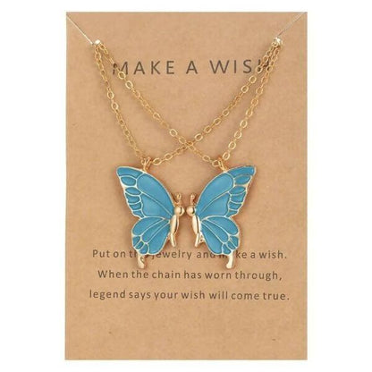 Pinapes Alloy Fashion Butterflies Blue Wing Friendship Necklace Daily Life (Set of 2) - HalfPe