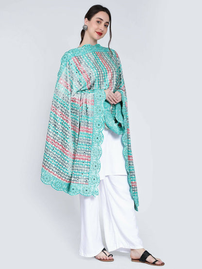 Multicolour Dupatta with Mirror and Pearls work (sea green) - HalfPe