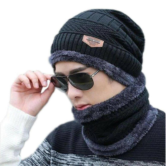 Unisex Woolen Beanie Cap + Neck Scarf - HalfPe