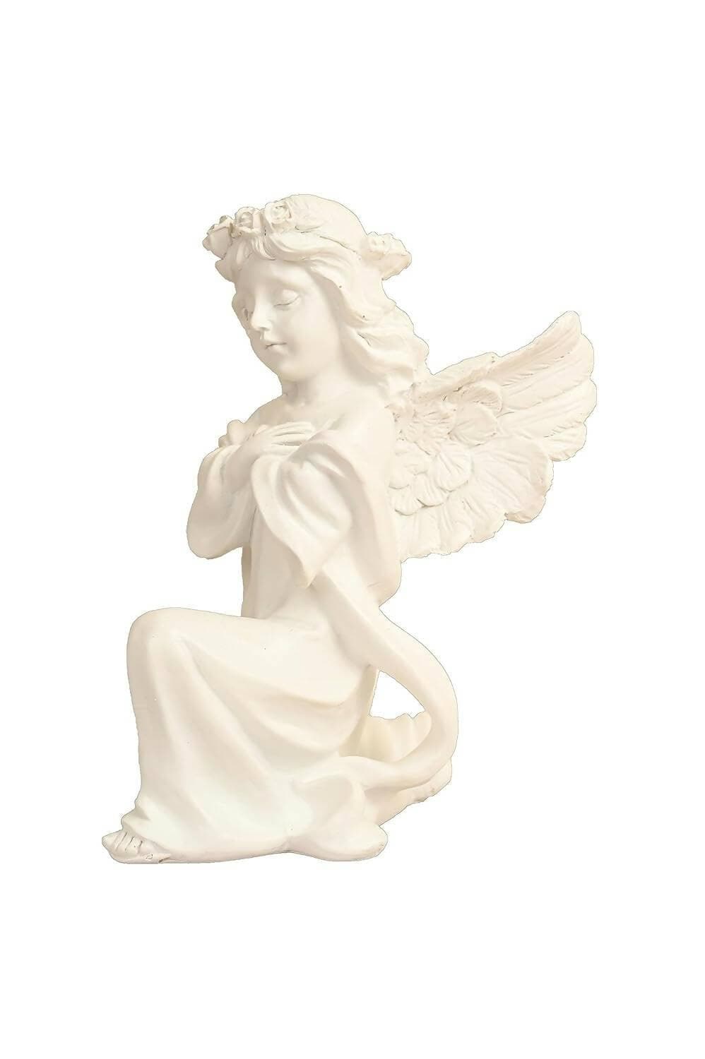 KariGhar Resin White Fairy Statue with Wings on One Knee Catholic Idol for Home (White, 8.5 Inches) - HalfPe