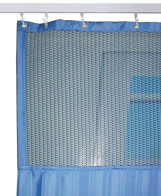 Hospital Partition Curtains, Clinic Curtains Size 8 FT W x 7 ft H, Channel Curtains with Net Fabric, 100% polyester 16 Rustfree Metal Eyelets 16 Plastic Hook, Dark Green Zig Zag, (8x7 FT) - HalfPe