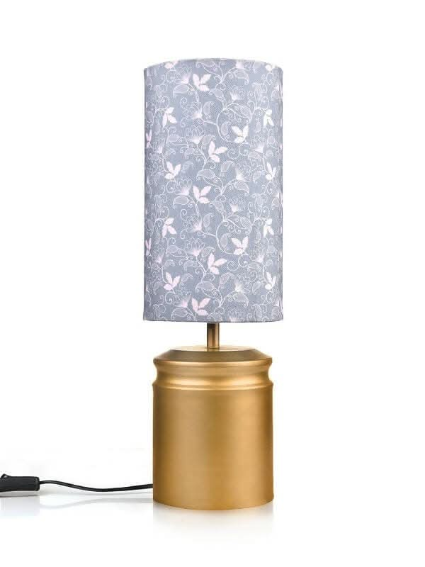 Metal Golden Table Lamp With Floral Vines Print Shade - HalfPe