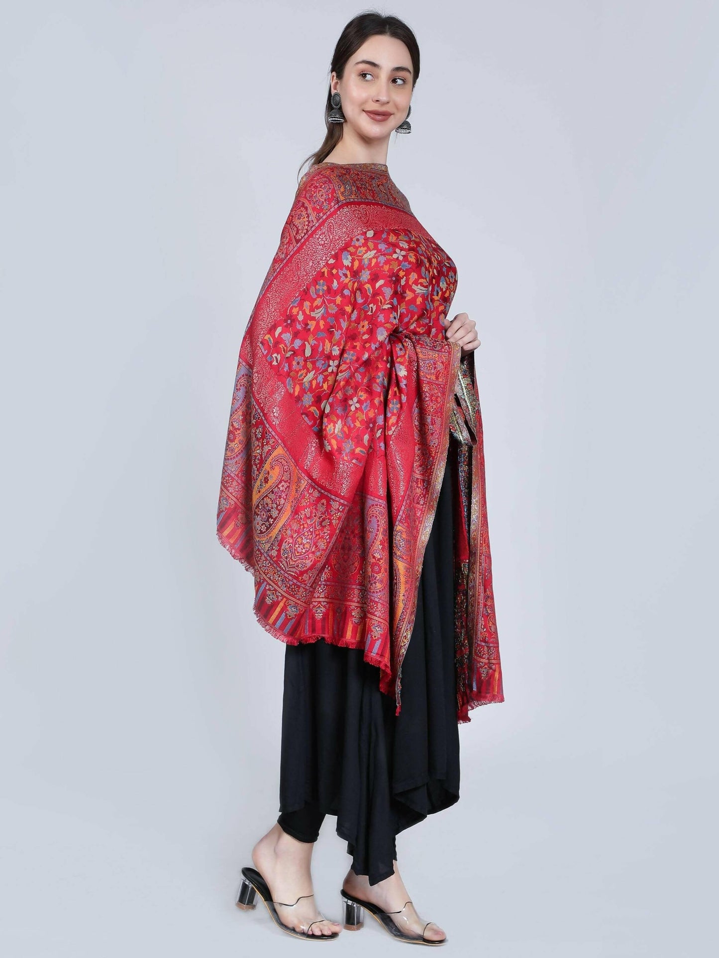 Red Modal Kani Shawl(40 x 80 IN) - HalfPe