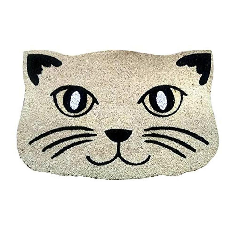 Mats Avenue Cat Shaped Natural Coir Mat Printed Beige for Kids Room , Schools , Play Room 40 X60 CM Set of 1 - HalfPe