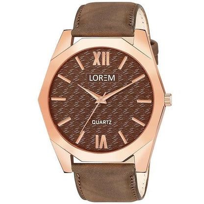 LOREM Brown 3d embossed Dial Analog Watch For Men LR83 - HalfPe