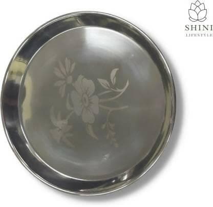 SHINI LIFESTYLE Stainless Steel Plate, khumcha Thali, Floral design, dinner plate 10pc Dinner Plate (Pack of 10) - HalfPe