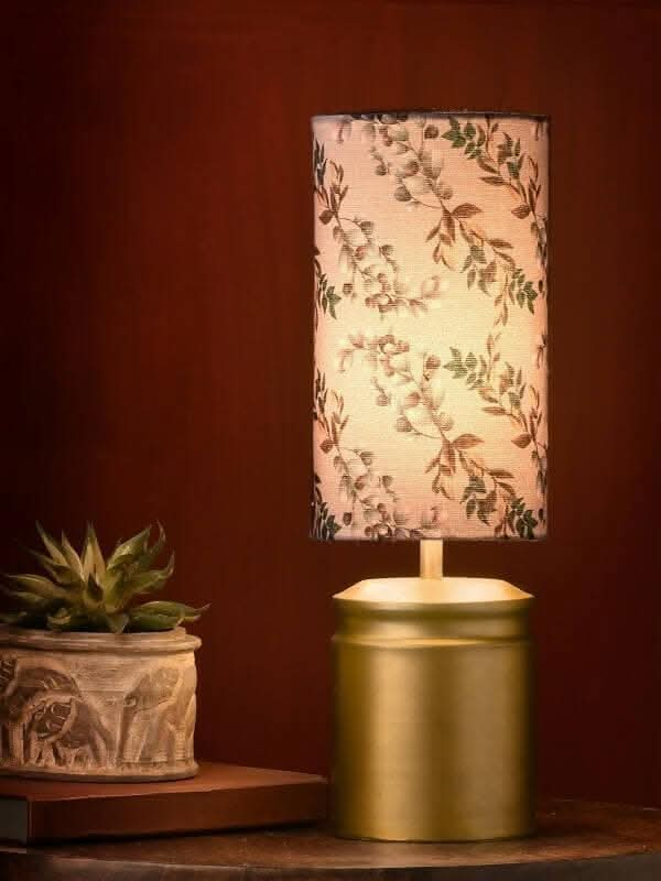 Metal Golden Table Lamp With Creeper Print Shade - HalfPe