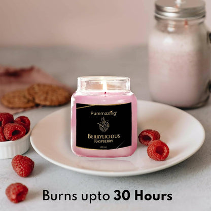 Puremazing Scented Soy Wax Candle |Raspberry Fragrance for Aromatherapy, Home Decor, Gift Set| Votive jar with Certified Fragrance |Burn Time-Up to 30 Hours - HalfPe