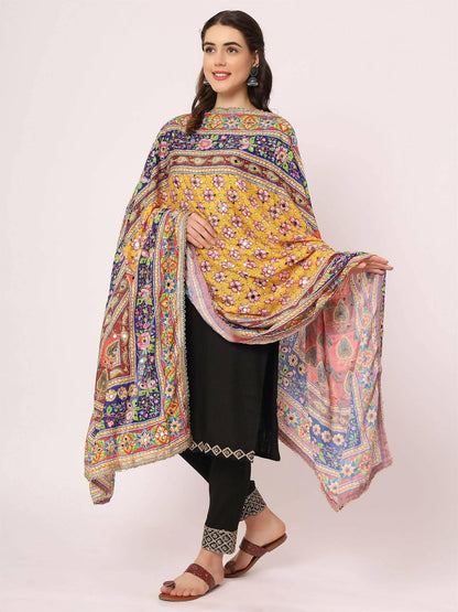 Chiffon Digital Print Pakistani Dupatta with Mirror Work(multi-colored design) - HalfPe