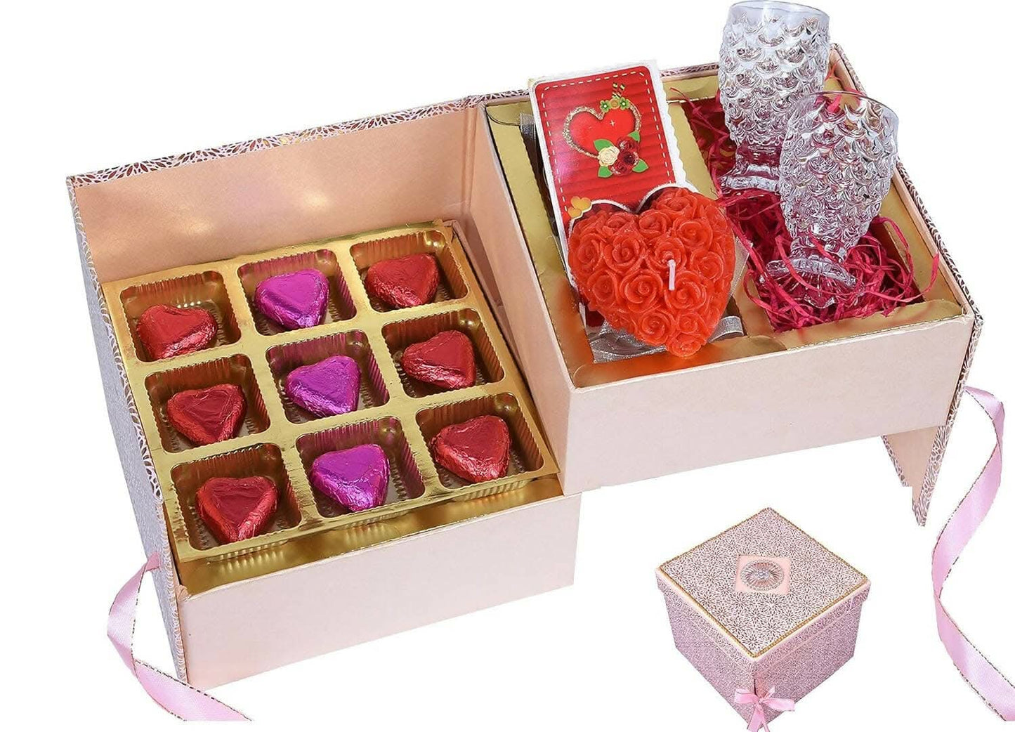 MANTOUSS Valentines Day Gift for Girlfriend/Boyfriend/Husband/Wife/Fiance-Double Decker Box with Chocolate+2 Shot Glasses+Valentines Day Card+Heart Shaped Candle - HalfPe