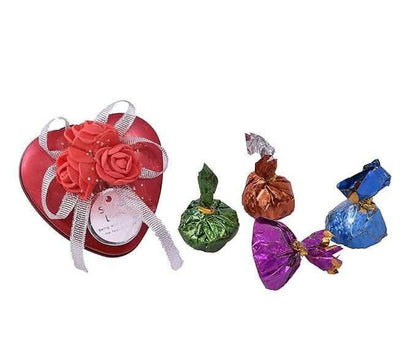 MANTOUSS Valentines Day Chocolate Gift-Heart Shaped tin Box with Chocolate+Valentines Day Greeting Card - HalfPe