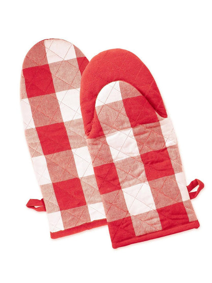 Lushomes oven gloves heat proof, Buffalo Checks microwave gloves Frog Style, oven accessories, microwave hand gloves (Pack of 2, 6 x 13 Inches) (Red White) - HalfPe