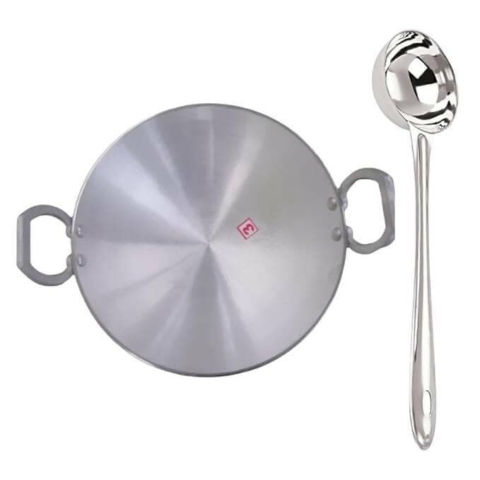 SHINI LIFESTYLE Aluminium kadhai Premium Range of Aluminum Kadhai Deep Kadai and kalchi Set (Kadai 25cm) - HalfPe