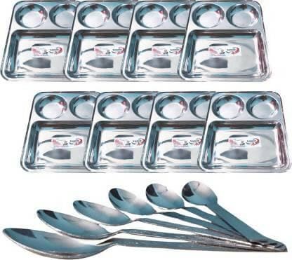 SHINI LIFESTYLE Premium Quality Steel Lunch Plate 8 pcs with spoons of 8pcs (et of 16) - HalfPe