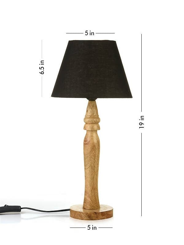 Green Girgit Round Brown Lamp With Taper Black Cotton Shade - HalfPe