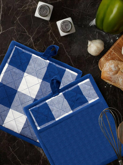 Lushomes pot holder, Buffalo Checks Kitchen Hot pot holder for kitchen, microwave accessories, microwave hand gloves (Pack of 2, Size 9 x 8) (Blue) - HalfPe