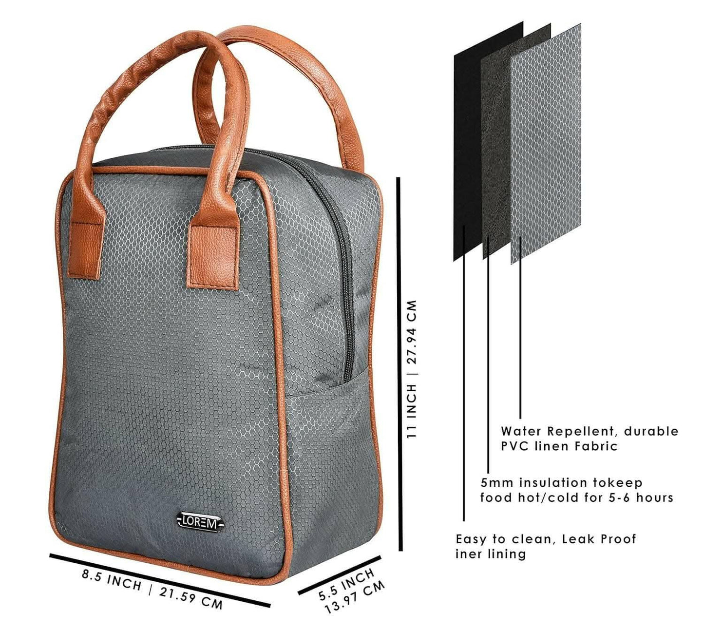 LOREM Grey Linen Textured Insulated Tiffin /Lunch Bag For Men & Women - HalfPe