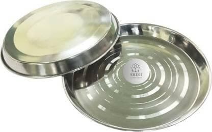 SHINI LIFESTYLE Stainless Steel Serving Plate/ dinner/ bhojan Thali (pack of 12) - HalfPe