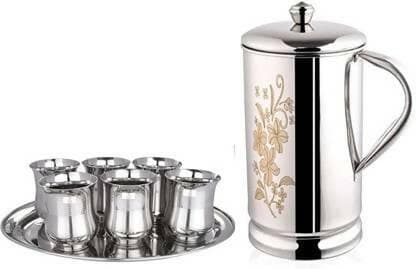 SHINI LIFESTYLE j6+g2 6pc Jug Glass Set (STAINLESS STEEL) - HalfPe