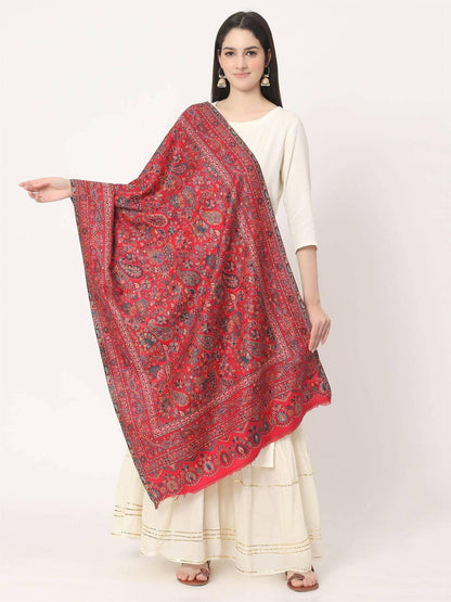 Cherry Red Wool Soft Multiweave Kani Stole for women - HalfPe