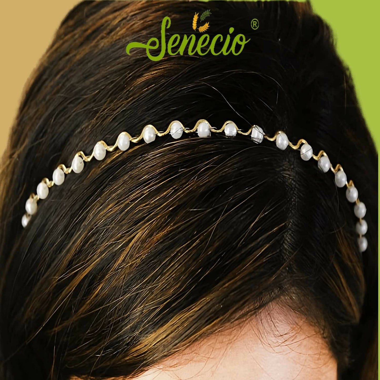 SENECIO Golden Ivory White Pearl Beaded Pearl Magic Hair Band Stylish Moti Unisex Zigzag Headband(2 Pack) - HalfPe