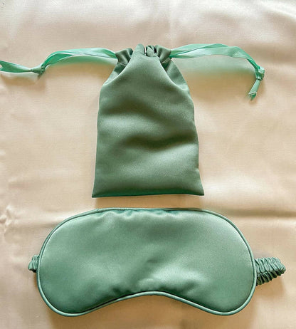 Plain Mint Green Satin Eyemask with piping & fabric covered elastic - HalfPe