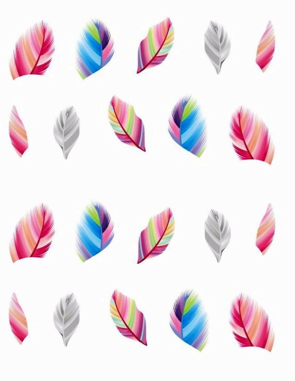 STZ Multicolor Feather Nail Art Manicure Decals Water Transfer Stickers (2 Sheets) - HalfPe