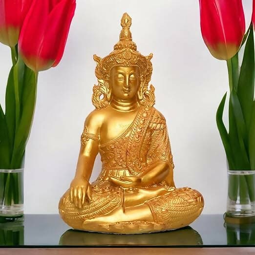 KariGhar Antique Meditating Buddha Statue Idol Perfect for Home | Prayer Room | Living Room | Decoration & Gifting (A0108) - HalfPe