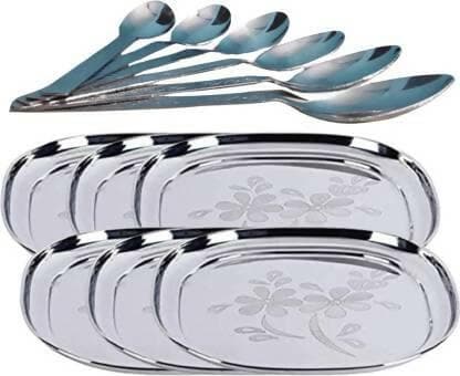 SHINI LIFESTYLE Plates for dining With Spoon Set (Pack of 12) - HalfPe