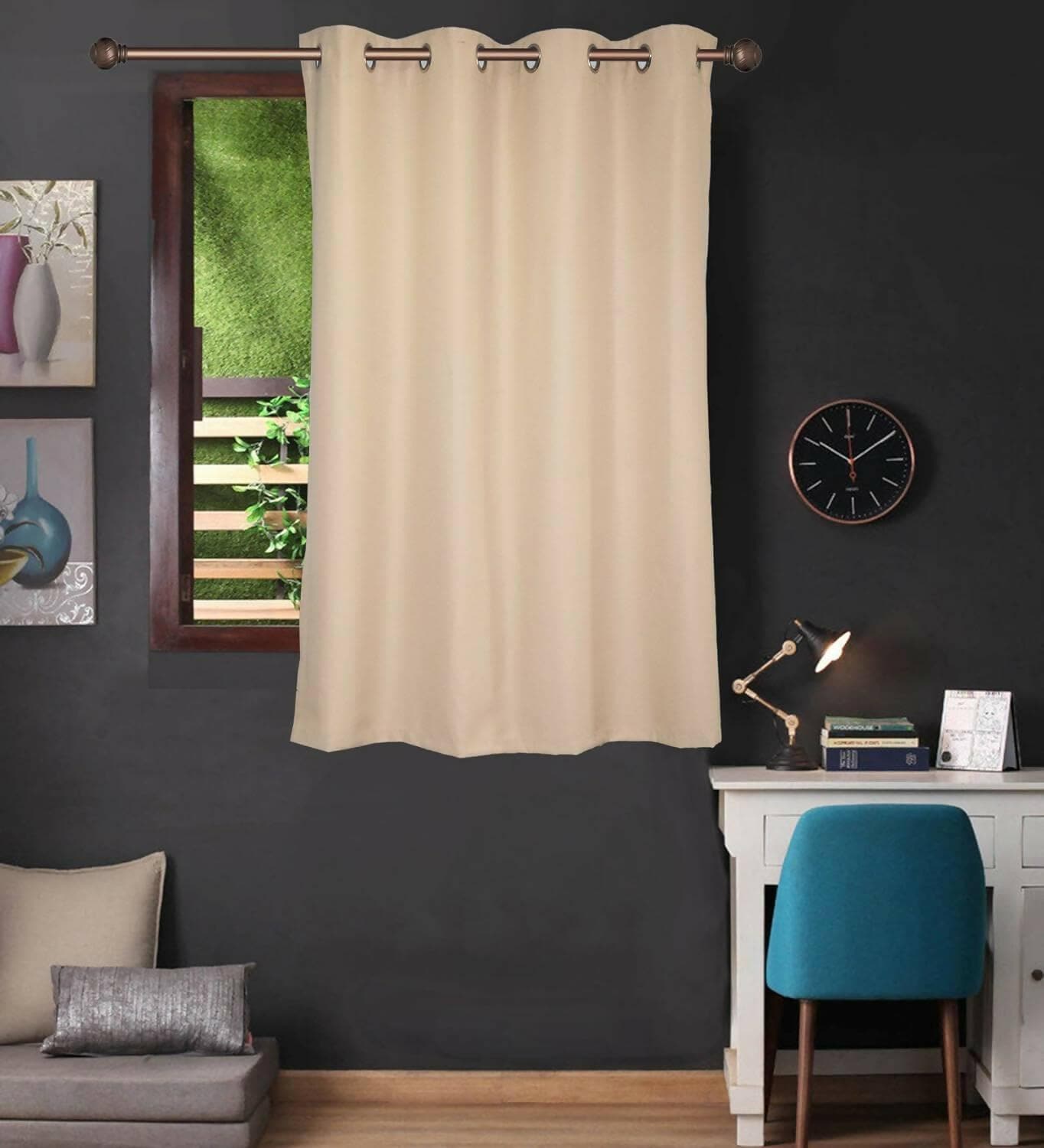 Lushomes Outdoor Curtains for Balcony Waterproof, Curtains 5 feet Long with 8 Metal Eyelets, 4.5 FT x 5 FT, Curtains & Drapes, Parda, Beige (54 x 60 inches, Single pc) - HalfPe