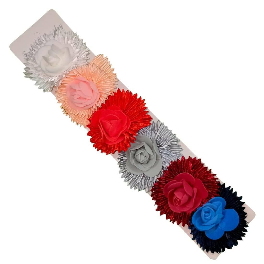 SENECIO 6 Pieces Pleated Satin Candy Colors Floral Rose Hair Pin Hair Clip For Women & Kids - HalfPe