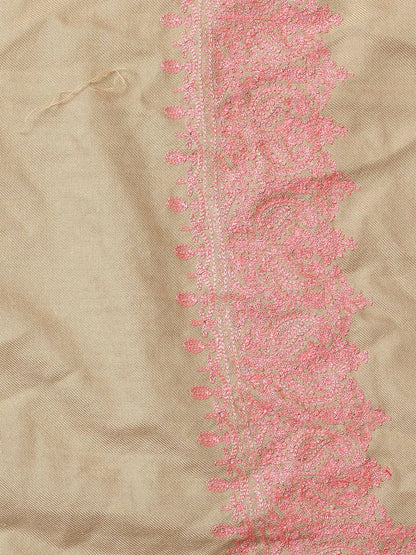 Beige and Baby Pink Embroidered Stole for women - HalfPe