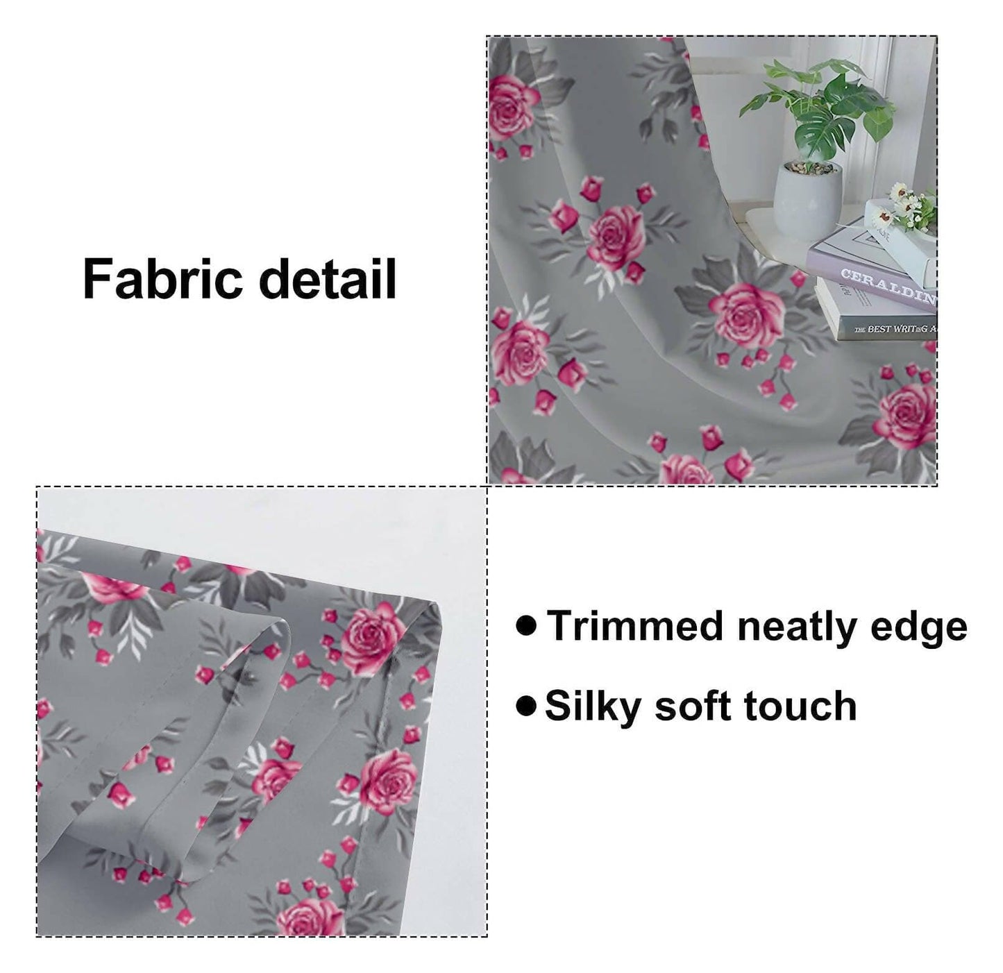 Lushomes window curtains 6 feet set of 2, curtain for windows 6 feet, screen for window, curtains for window, Semi sheer curtains, rod pocket curtains (Pack of 2, 57x72 Inch, Grey Flowers) - HalfPe