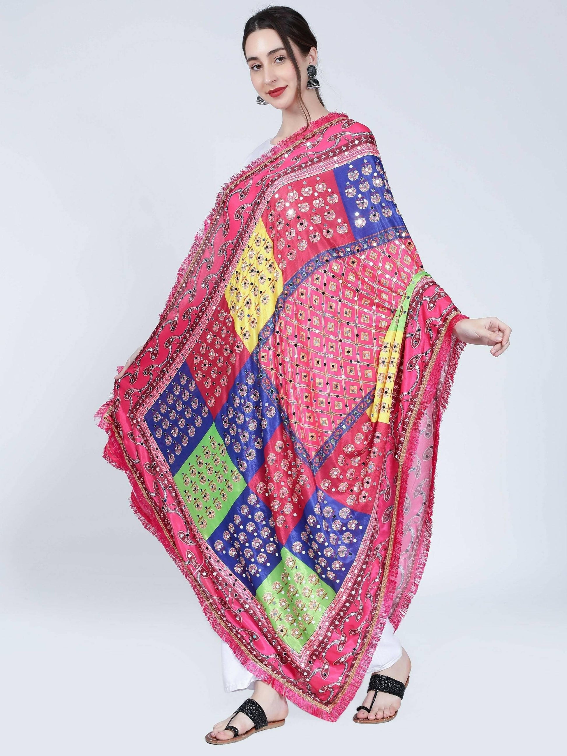 Chiffon Digital Print Pakistani Dupatta Multicolour with Heavy Mirror Work For Women - HalfPe