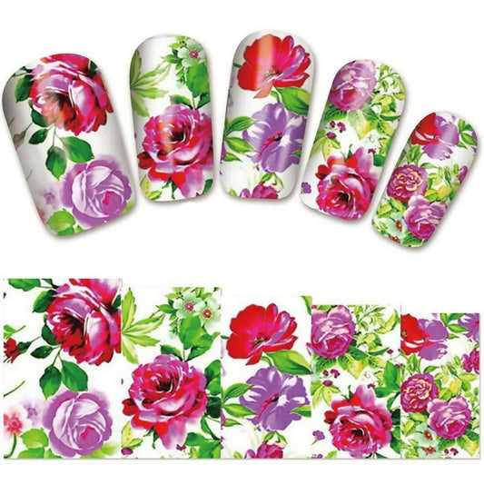 SENECIO Pink Red Rose YZW-1389 Nail Art Manicure Decal Water Transfer (Sticker 2 Sheets) - HalfPe