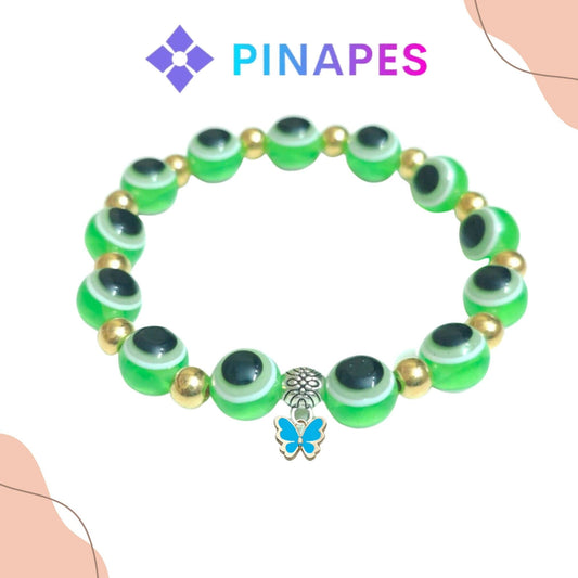 Pinapes Stylish Evil Eye Bracelet blue butterfly (light green, pack of 2) - HalfPe