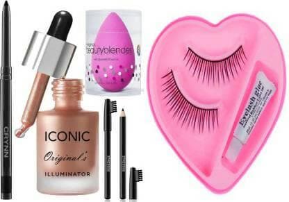 Crynn Rosedale Pro Kajal & Iconic Shine Illuminator Highlighter & Glazed Glam Black Eyebrow Pencil & Beauty Blender Sponge Puff (PACK OF 5 Items ) - HalfPe