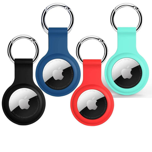 SQUIF Pack of 4 Airtag Case for Apple Airtags Silicone Case Protective Cover for Airtag Case Locator Tracker Anti-Lost Device Keychain Protection Sleeve (Black_Blue_Red_Turqouise) - HalfPe